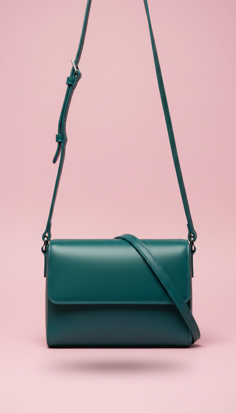Structured Teal Leather Crossbody Bag