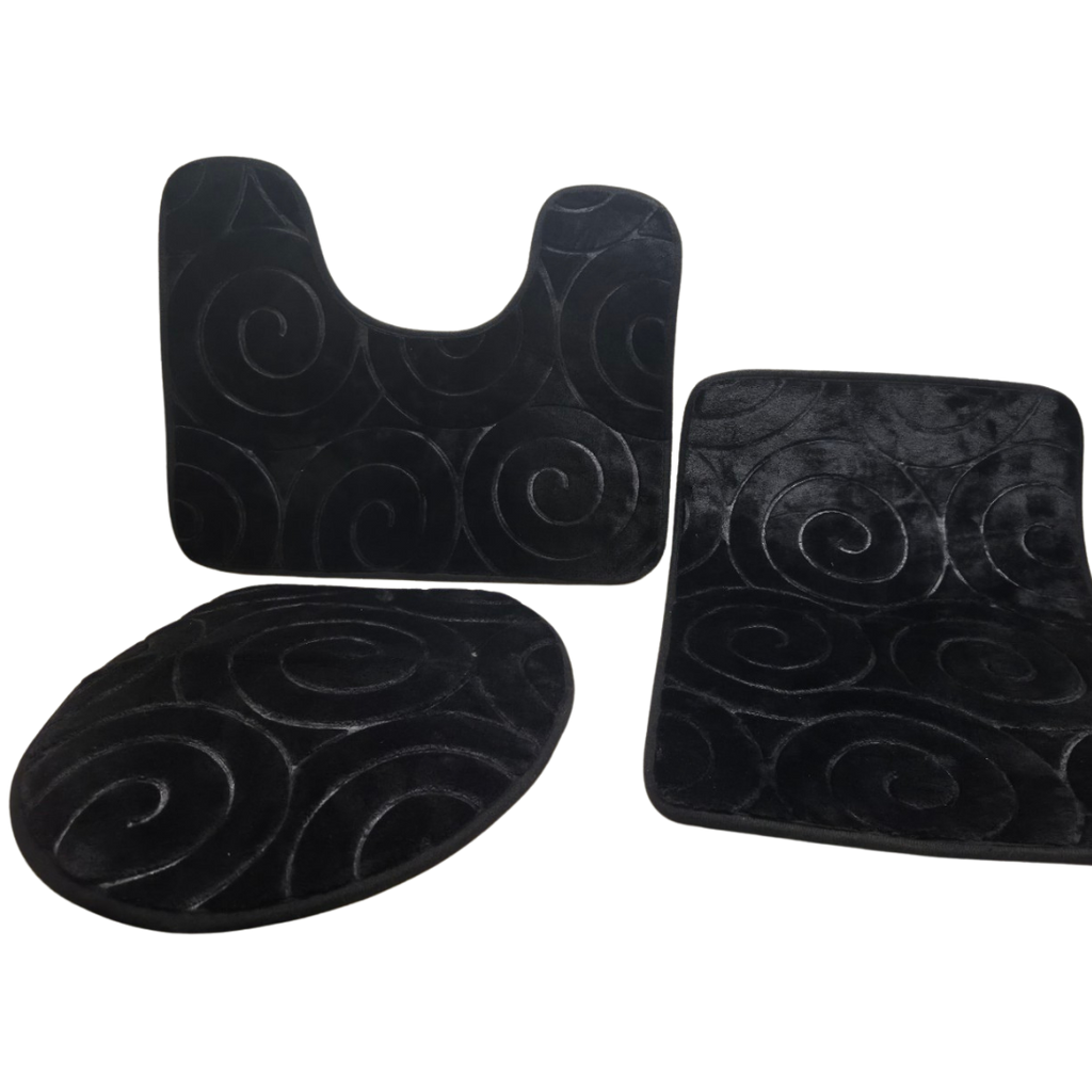 Black Swirl 3-Piece Bathroom Rug Set Bathroom Rug and Toilet Mat Set