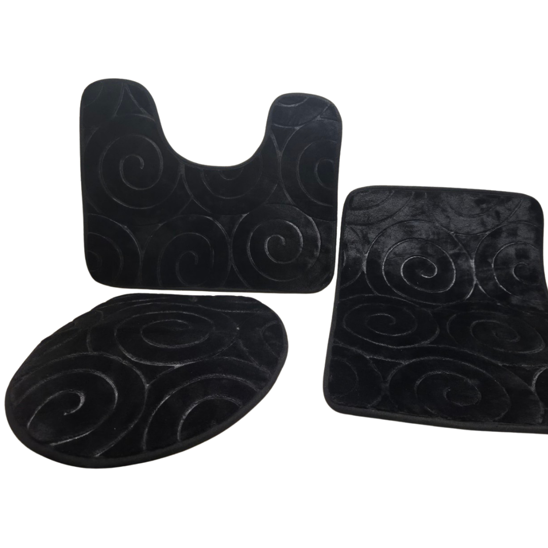 Black Swirl 3-Piece Bathroom Rug Set Bathroom Rug and Toilet Mat Set