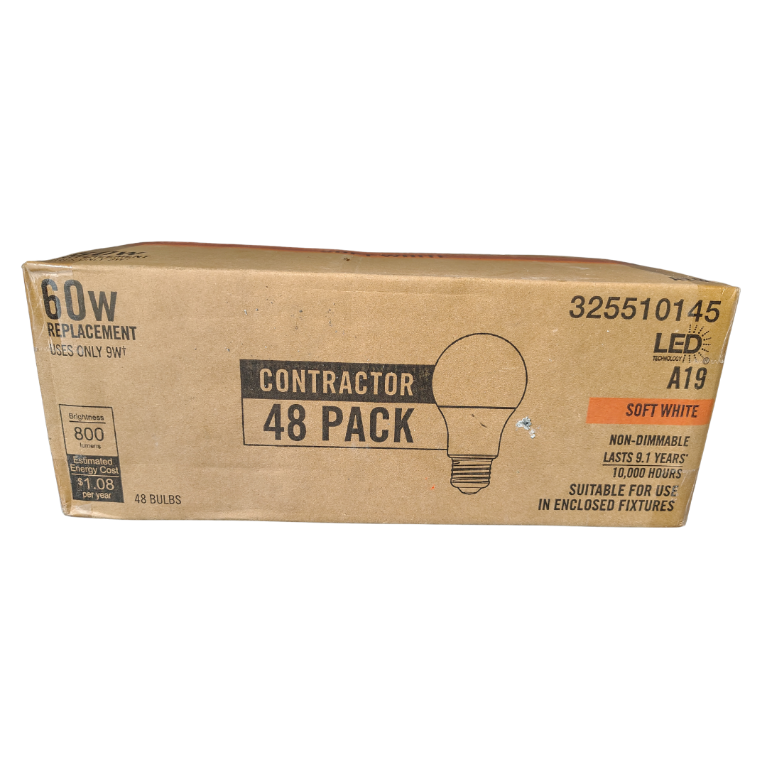 Home Depot A19 Soft White LED Contractor Pack 48-Pack LED Light Bulb Pack
