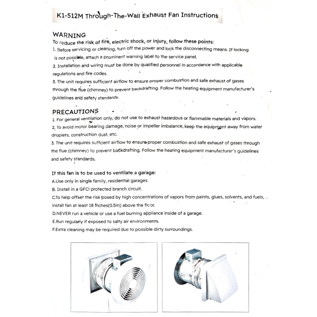 Quini K1-512M 6-Inch Through-the-Wall Exhaust Fan