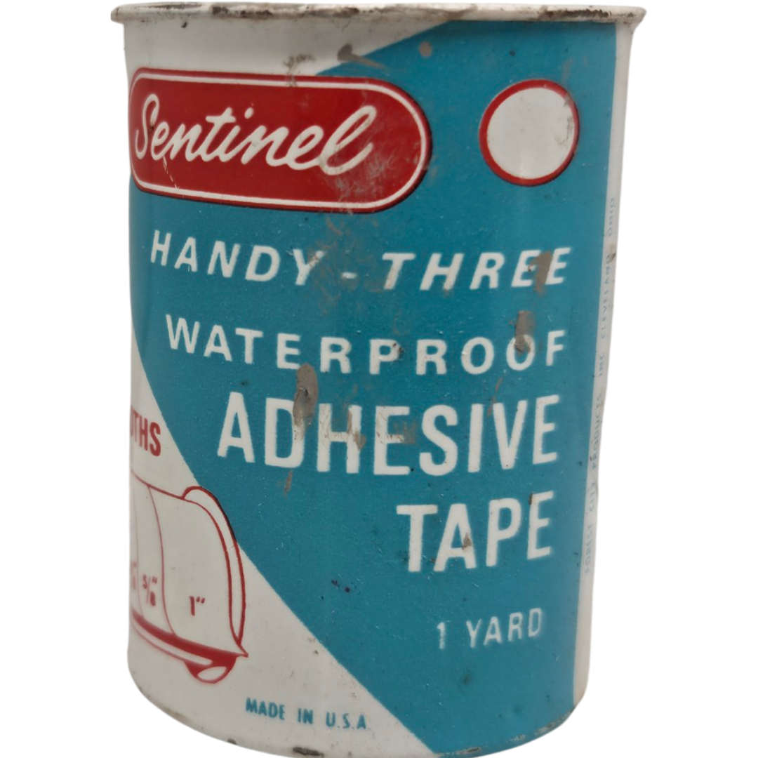 Sentinel Handy-Three Waterproof Adhesive Tape (3 Widths, 1 Yard Tin) Vintage Adhesive Tape Dispenser Tin / General Purpose Waterproof Adhesive Tape