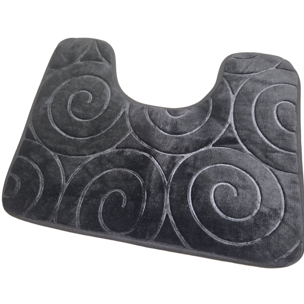 Black Swirl 3-Piece Bathroom Rug Set Bathroom Rug and Toilet Mat Set