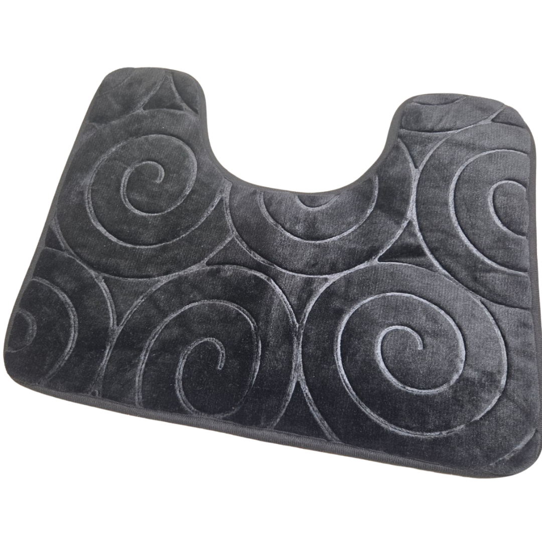 Black Swirl 3-Piece Bathroom Rug Set Bathroom Rug and Toilet Mat Set