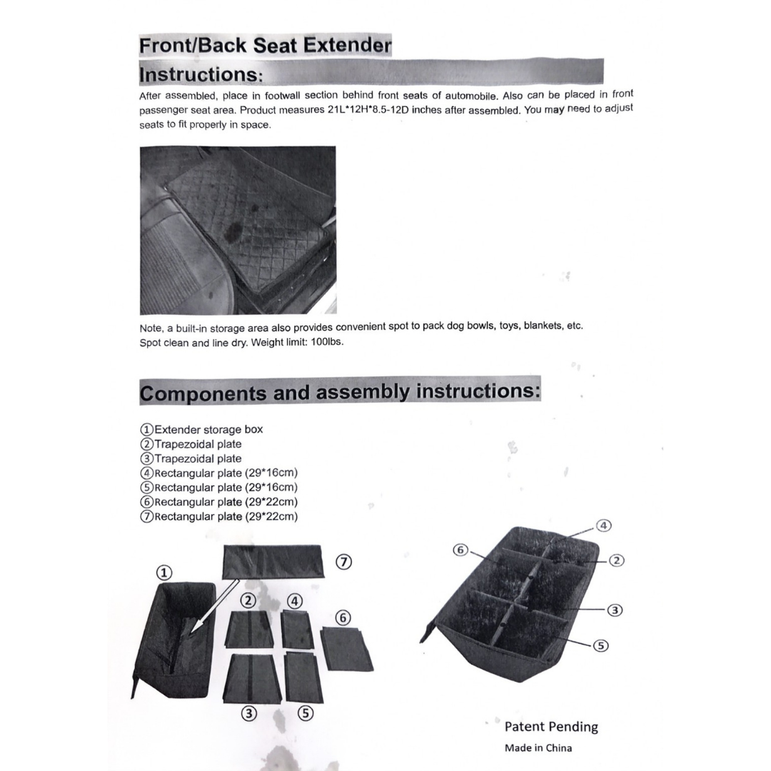 SkyMall DSSW825 Quilted Dog Car Seat Extender with Storage