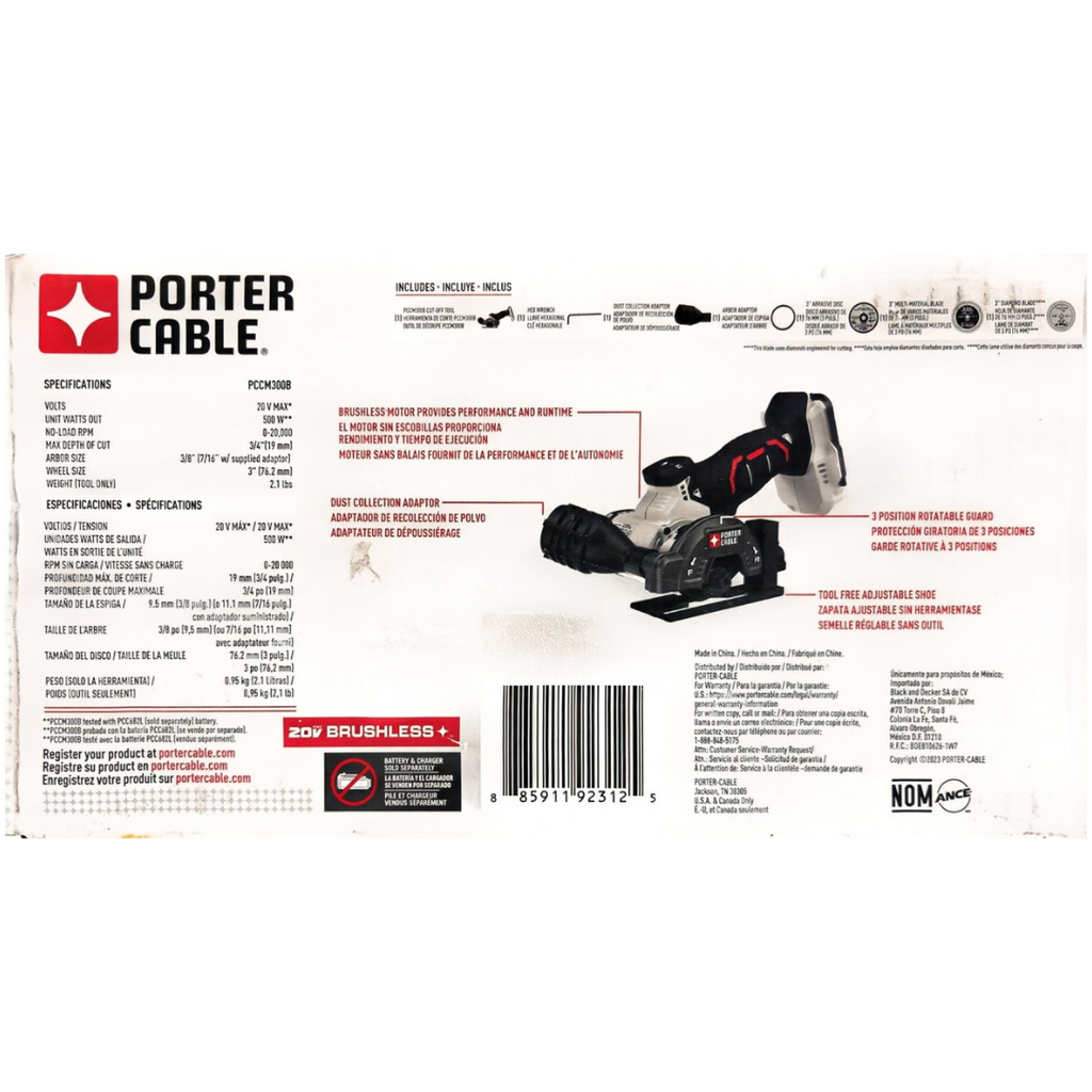 PORTER-CABLE PCCM300B 20V MAX Brushless 3-inch Cordless Cut-Off Tool (Tool Only)