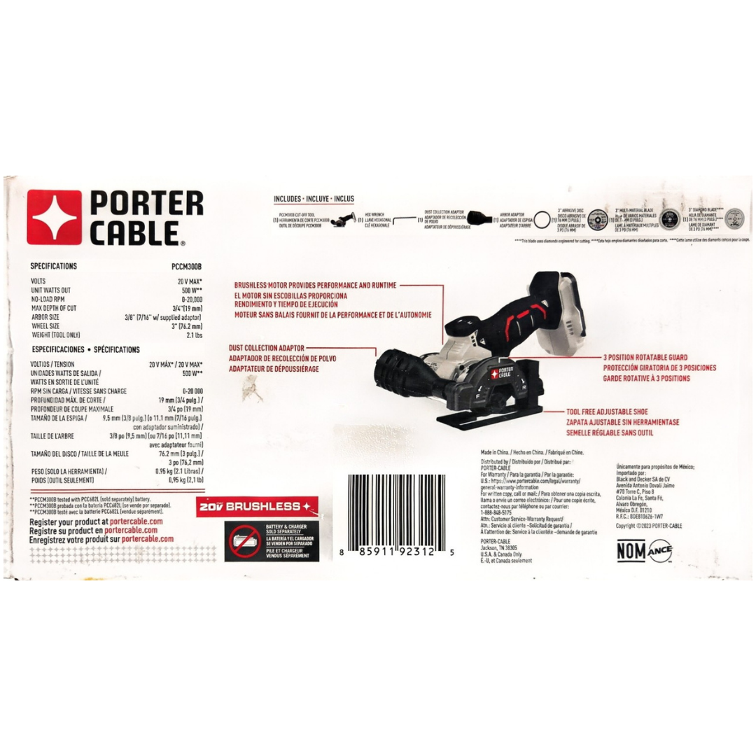 PORTER-CABLE PCCM300B 20V MAX Brushless 3-inch Cordless Cut-Off Tool (Tool Only)