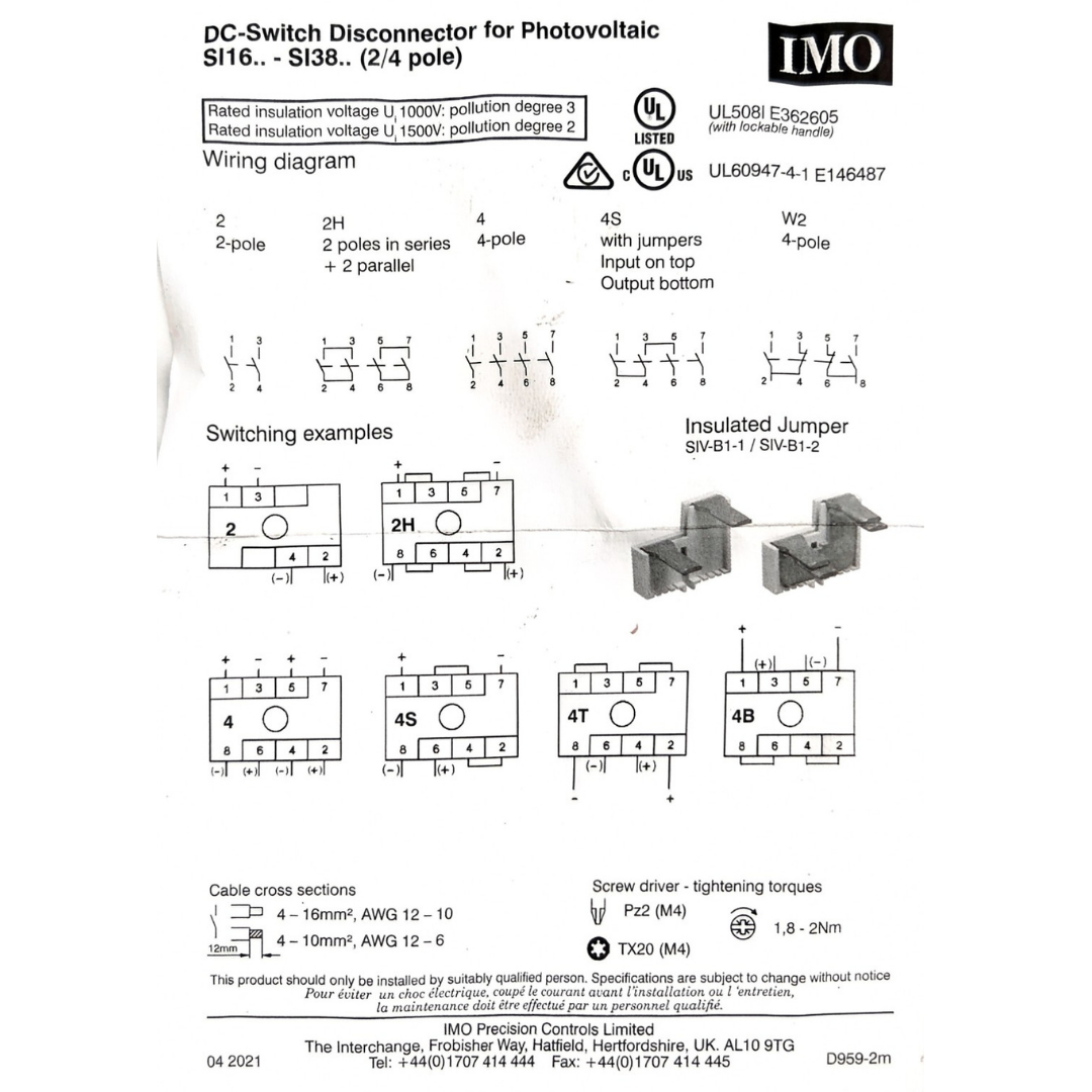 IMO Precision Controls SI32-PEL64R-4 Photovoltaic (PV) DC Isolator / Manual Disconnect Switch