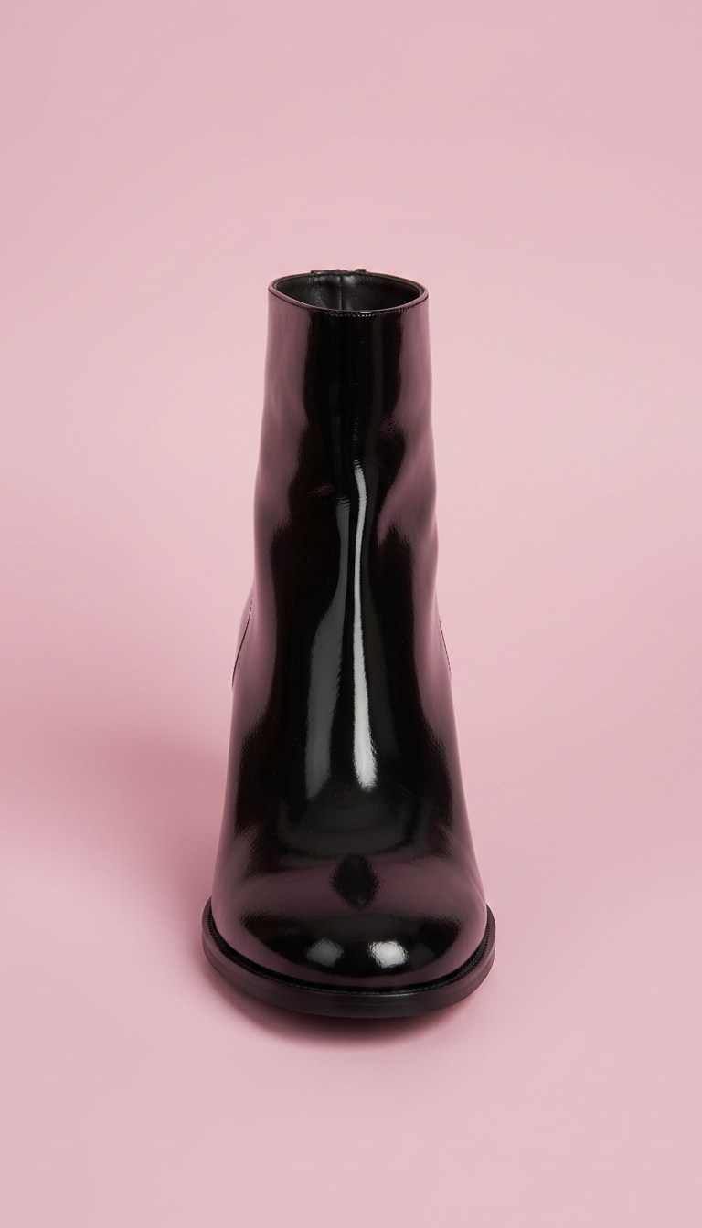 Glossy Black Patent Ankle Boots