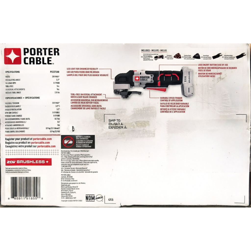 PORTER-CABLE PCCE720B 20V MAX Brushless Oscillating Multi-Tool (Tool Only)