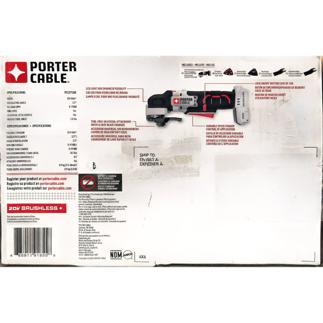 PORTER-CABLE PCCE720B 20V MAX Brushless Oscillating Multi-Tool (Tool Only)
