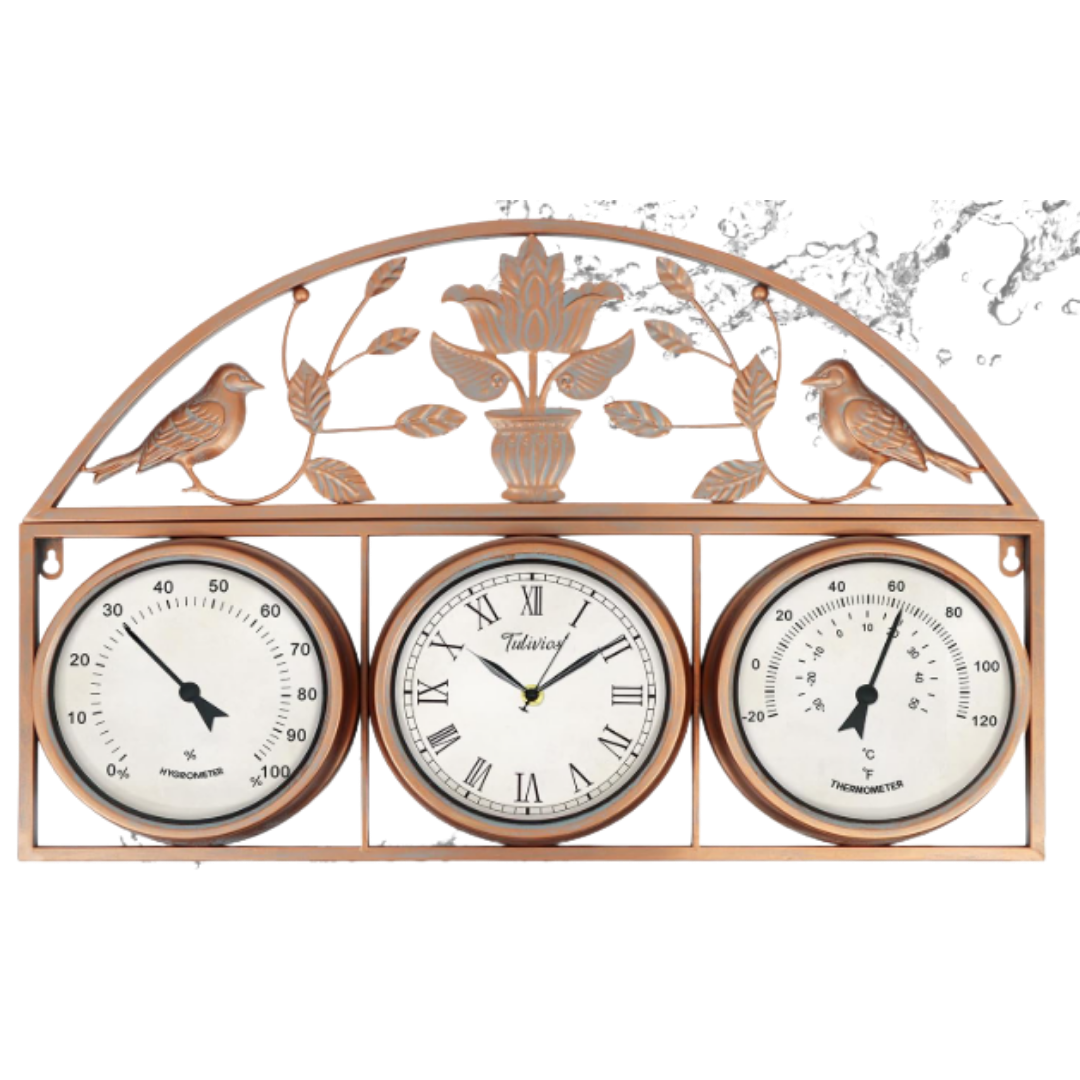 Tulivios 3-in-1 Outdoor Wall Clock Thermometer Hygrometer Outdoor Wall Weather Station Clock