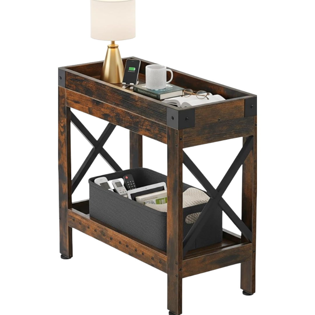 ZEXVIDA Farmhouse End Table with Charging Station Farmhouse End Table / Nightstand with Charging Station